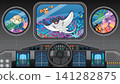Submarine Cockpit View of Cartoon Sea Life and Coral Reef 141282875