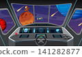 Vector Illustration of a Spaceship Cockpit Overlooking Planets and Astronaut 141282877