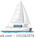 Modern White Sailing Catamaran Yacht Isolated on White Background 141282878