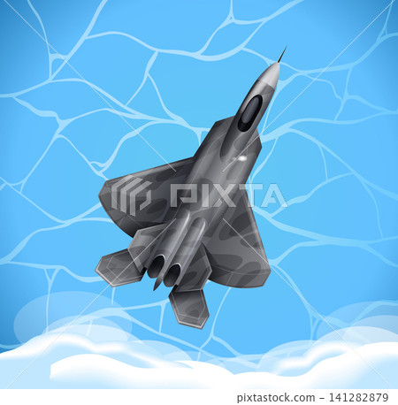 Stealth Fighter Jet Flying Through Blue Sky and White Clouds Stealth Fighter Jet Flying Through Blue Sky and White Clouds 141282879
