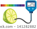 Digital pH Meter Measuring Acidity Level of a Fresh Lime Slice 141282882