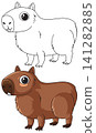 Cute Capybara Vector Illustration in Colored and Line Art Styles 141282885