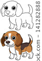 Cute Beagle Puppy Vector Illustration and Coloring Page Outline 141282888