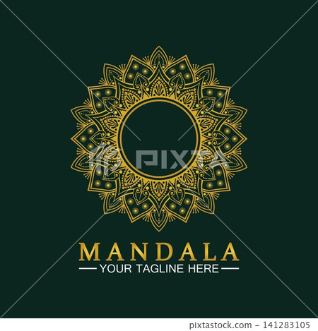 Gold Flower Mandala Vector logo template illustration.template for spiritual retreat or yoga studio,Ornamental business cards,vintage luxury, ornamental decoration 141283105