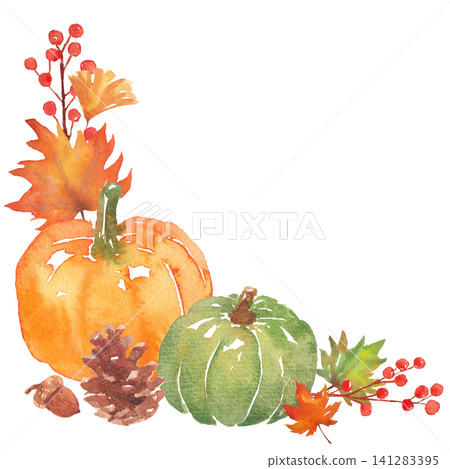 Watercolor autumn frame material 141283395