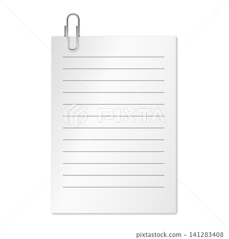 Realistic lined paper sheet with paperclip vector illustration Realistic lined paper sheet with paperclip vector illustration 141283408