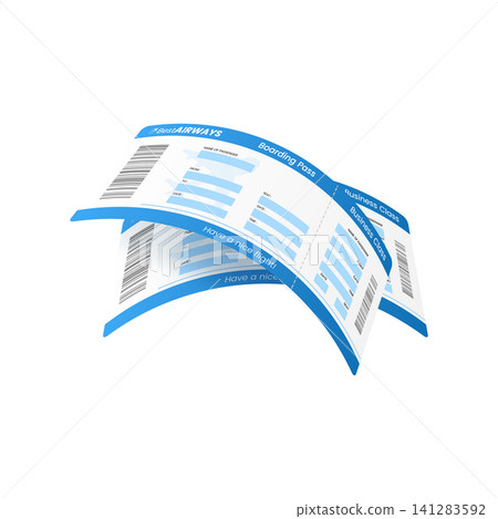 Airplane tickets fly in 3d, realistic two boarding pass blue white vector design, Best Airways flight business class Airplane tickets fly in 3d, realistic two boarding pass blue white vector design, Best Airways flight business class 141283592