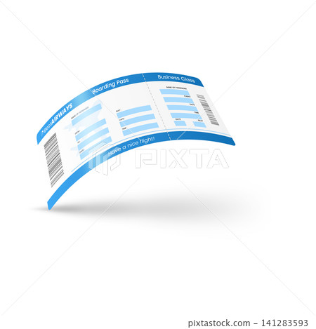 Airplane ticket fly in 3d, realistic boarding pass ticket blue white template, Best Airways flight seat business class Airplane ticket fly in 3d, realistic boarding pass ticket blue white template, Best Airways flight seat business class 141283593