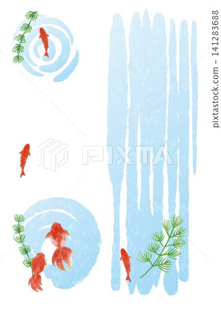 Summer, goldfish and water ripples, summer greeting card, late summer greeting card, watercolor, hand-drawn, Japanese style, design, background, illustration material 141283688