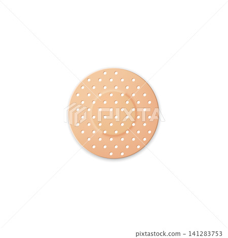 Medical patch 3D vector illustration, realistic round beige adhesive plaster with circles pattern skin wound first aid Medical patch 3D vector illustration, realistic round beige adhesive plaster with circles pattern skin wound first aid 141283753