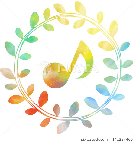 An illustration of a musical note icon with a beautiful watercolor pattern. An illustration of a musical note icon with a beautiful watercolor pattern. 141284466