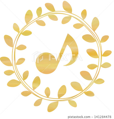 An illustration of a musical note icon with a beautiful watercolor pattern. 141284478