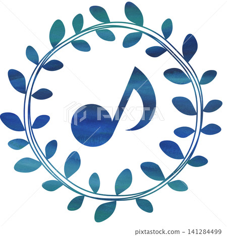 An illustration of a musical note icon with a beautiful watercolor pattern. 141284499