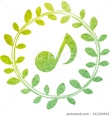 An illustration of a musical note icon with a beautiful watercolor pattern. 141284501