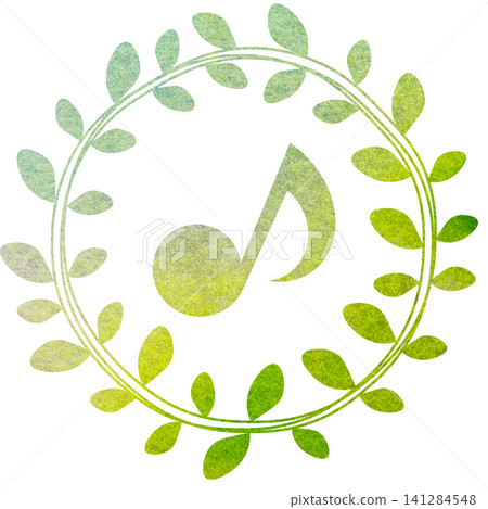 An illustration of a musical note icon with a beautiful watercolor pattern. 141284548