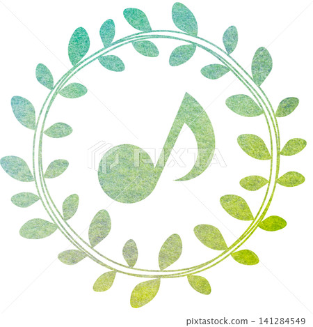 An illustration of a musical note icon with a beautiful watercolor pattern. 141284549