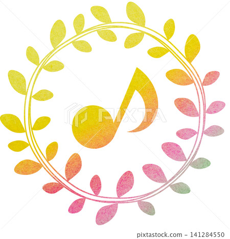 An illustration of a musical note icon with a beautiful watercolor pattern. An illustration of a musical note icon with a beautiful watercolor pattern. 141284550