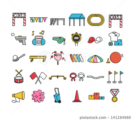 A set of 30 cute sports day icons (colorful, minimalist, and print-style illustrations) A set of 30 cute sports day icons (colorful, minimalist, and print-style illustrations) 141284980