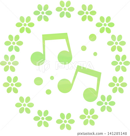 An illustration of a musical note icon with a beautiful watercolor pattern. 141285148