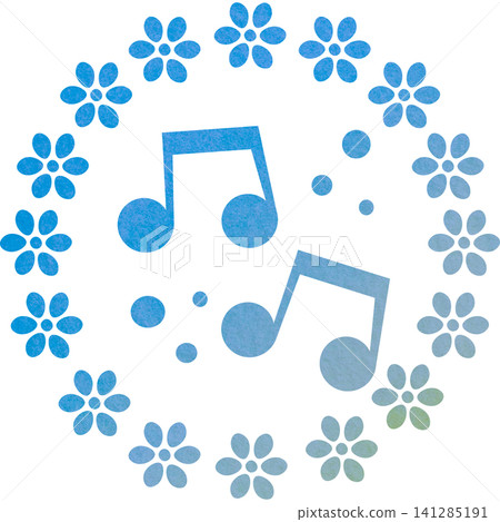 An illustration of a musical note icon with a beautiful watercolor pattern. 141285191