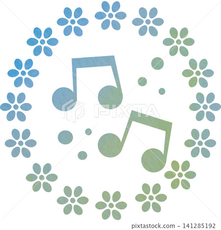 An illustration of a musical note icon with a beautiful watercolor pattern. 141285192