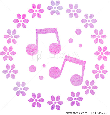 An illustration of a musical note icon with a beautiful watercolor pattern. 141285225