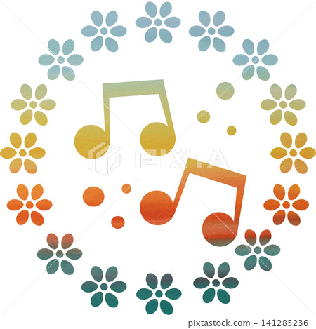 An illustration of a musical note icon with a beautiful watercolor pattern. An illustration of a musical note icon with a beautiful watercolor pattern. 141285236
