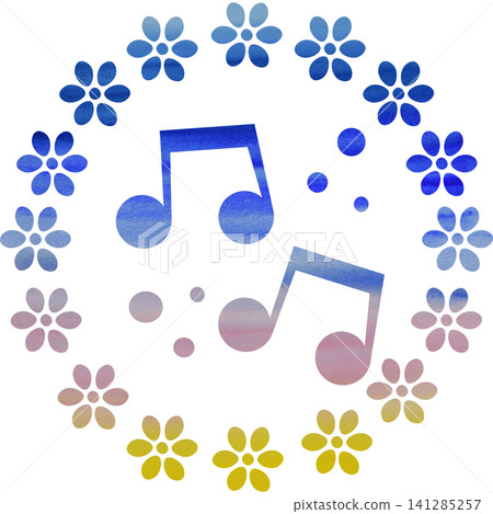 An illustration of a musical note icon with a beautiful watercolor pattern. An illustration of a musical note icon with a beautiful watercolor pattern. 141285257