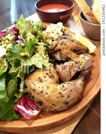 Chicken plate with a huge salad Chicken plate with a huge salad 141285462