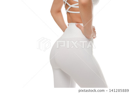 Person practices yoga in white attire, focused, isolated, PNG Person practices yoga in white attire, focused, isolated, PNG 141285889