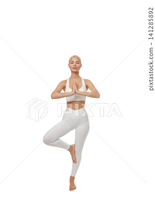 Yoga pose with hands in prayer, isolated, PNG Yoga pose with hands in prayer, isolated, PNG 141285892
