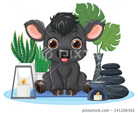Cute Cartoon Yak Sitting in a Relaxing Spa Environment Cute Cartoon Yak Sitting in a Relaxing Spa Environment 141286362