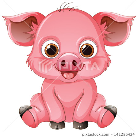 Cute Pink Baby Pig Cartoon Character Sitting on White Background Cute Pink Baby Pig Cartoon Character Sitting on White Background 141286424