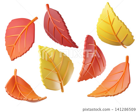 Set of colorful 3D fall autumn leaves in orange, red and yellow colors isolated on background. Foliage elements for seasonal design, autumn decoration, harvest graphics, Halloween, Thanksgiving banner Set of colorful 3D fall autumn leaves in orange, red and yellow colors isolated on background. Foliage elements for seasonal design, autumn decoration, harvest graphics, Halloween, Thanksgiving banner 141286509