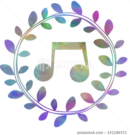 An illustration of a musical note icon with a beautiful watercolor pattern. An illustration of a musical note icon with a beautiful watercolor pattern. 141286551