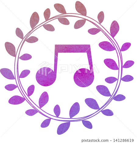 An illustration of a musical note icon with a beautiful watercolor pattern. 141286619