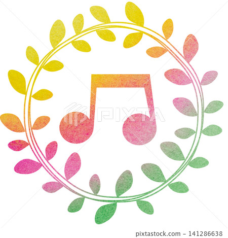 An illustration of a musical note icon with a beautiful watercolor pattern. 141286638