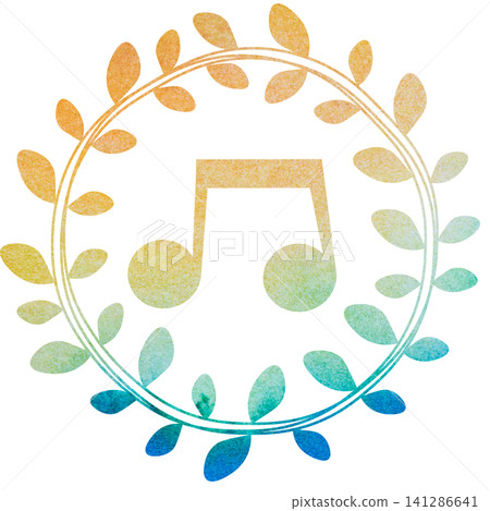 An illustration of a musical note icon with a beautiful watercolor pattern. 141286641