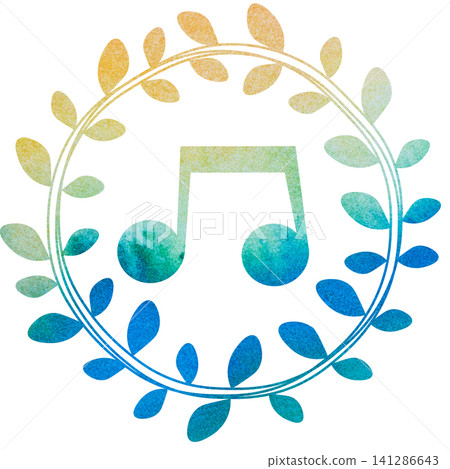 An illustration of a musical note icon with a beautiful watercolor pattern. 141286643