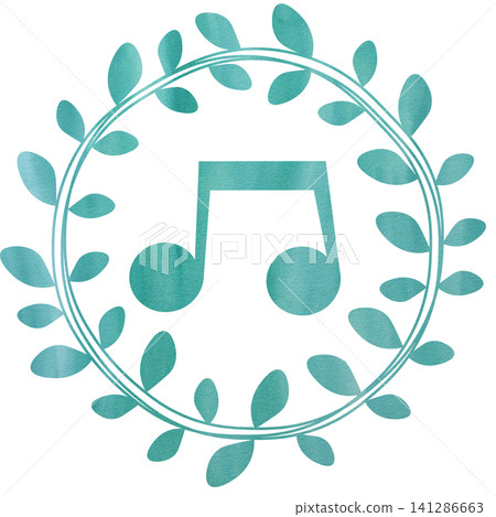 An illustration of a musical note icon with a beautiful watercolor pattern. An illustration of a musical note icon with a beautiful watercolor pattern. 141286663