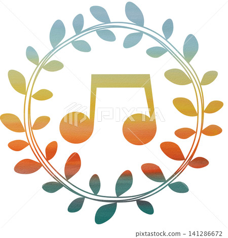 An illustration of a musical note icon with a beautiful watercolor pattern. An illustration of a musical note icon with a beautiful watercolor pattern. 141286672