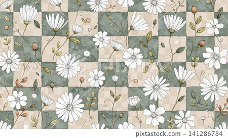 Daisy Gingham Seamless Pattern Theme Sage Green Oatmeal Daisy Gingham Seamless Pattern Theme Sage Green Oatmeal 141286784