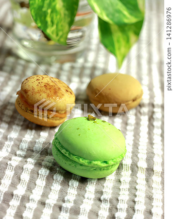 Three macarons lined up Three macarons lined up 141286976