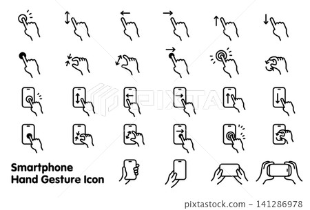 Touch gesture icon set (hand and smartphone) Touch gesture icon set (hand and smartphone) 141286978