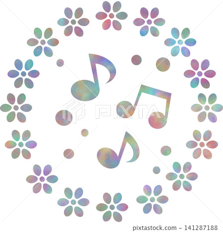 An illustration of a musical note icon with a beautiful watercolor pattern. 141287188