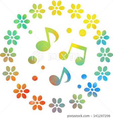 An illustration of a musical note icon with a beautiful watercolor pattern. An illustration of a musical note icon with a beautiful watercolor pattern. 141287206