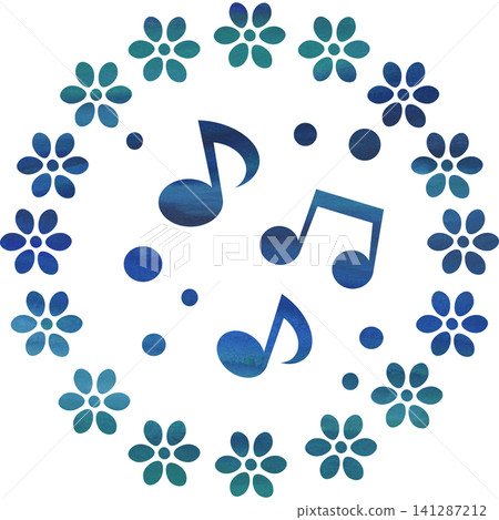 An illustration of a musical note icon with a beautiful watercolor pattern. 141287212