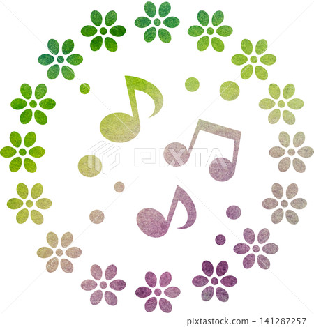 An illustration of a musical note icon with a beautiful watercolor pattern. An illustration of a musical note icon with a beautiful watercolor pattern. 141287257