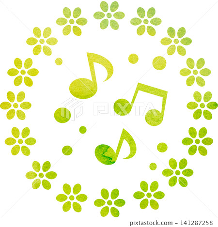 An illustration of a musical note icon with a beautiful watercolor pattern. An illustration of a musical note icon with a beautiful watercolor pattern. 141287258