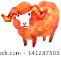 Ink painting of a red ram 141287303